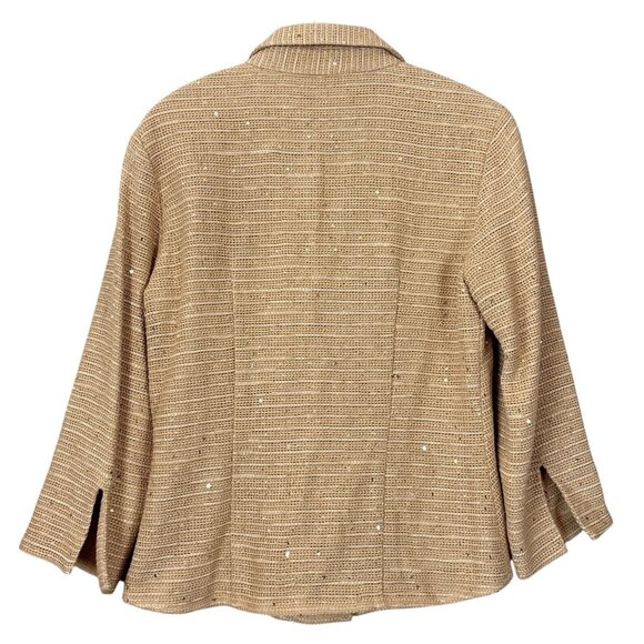 Caryna Nina Haute Couture Sequined Knit Buttoned Lightweight Jacket Tan Size S - Picture 2 of 11